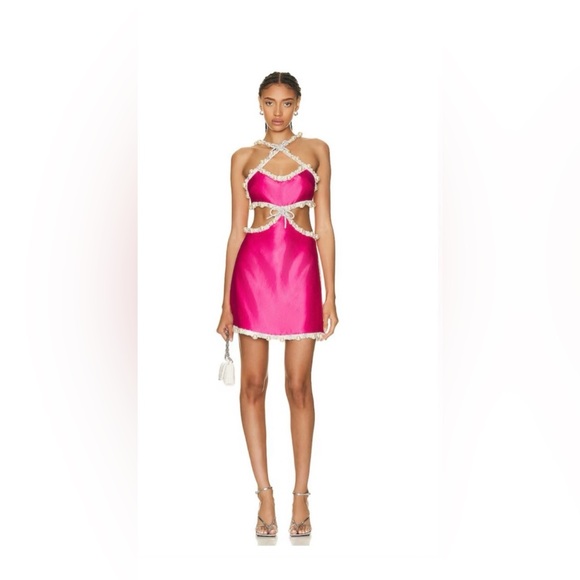 PatBO Hand-Beaded Pink Satin Minidress. Size 2 NWT - Picture 6 of 16